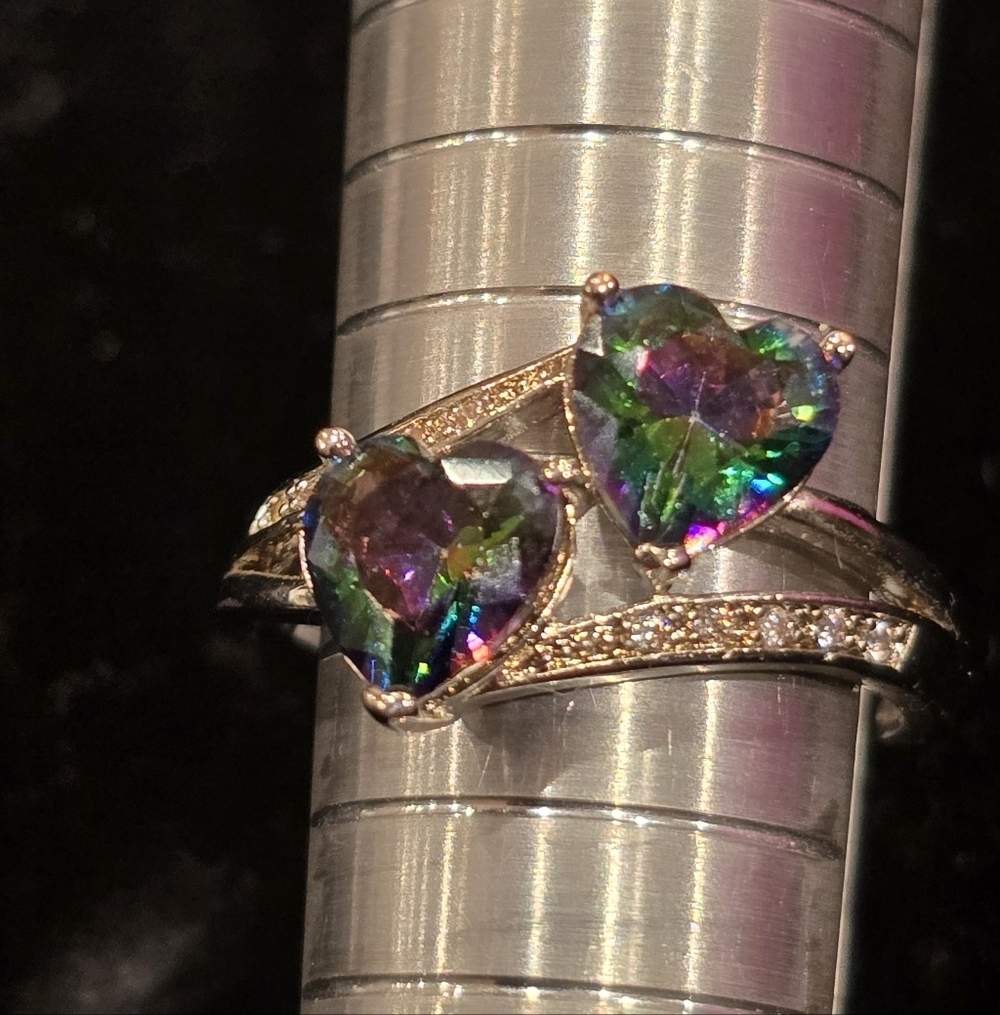 Sterling Silver Rainbow Topaz CZ Heart Ring Size 7.25